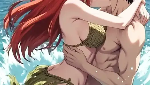 Rothaariges Anime hentai Mädchen fickt im Wasser