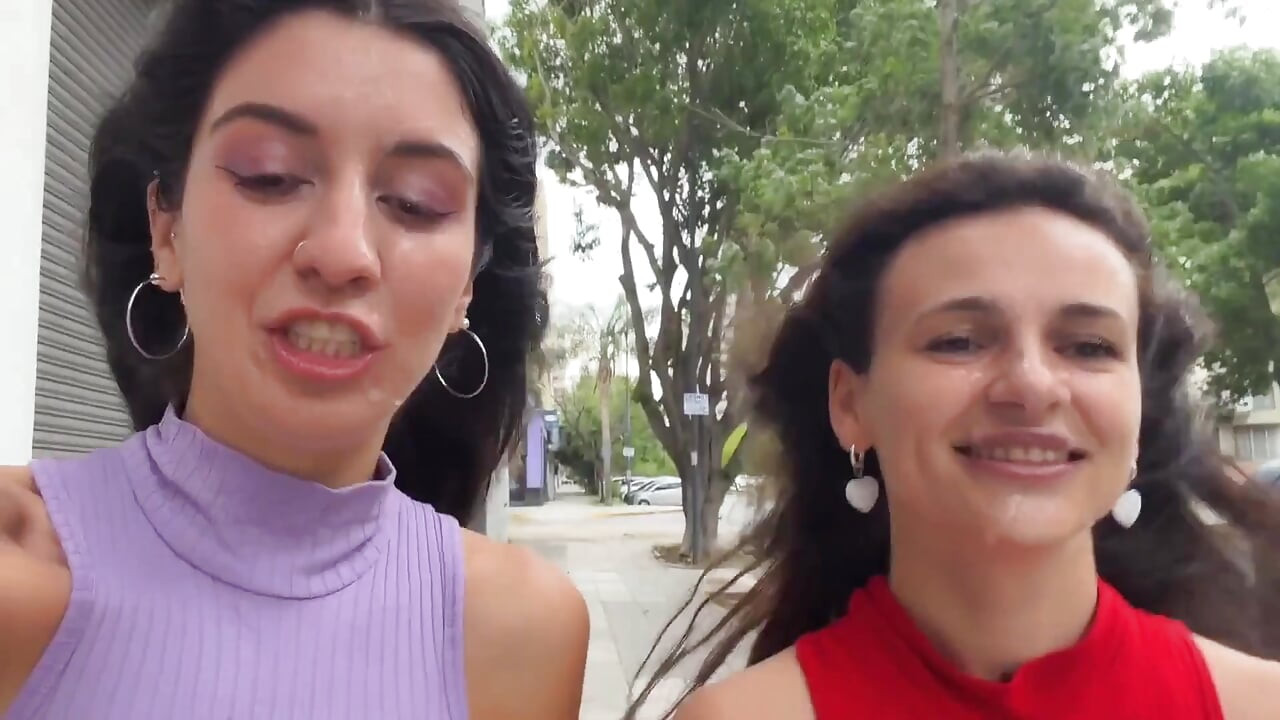 Slutty Neighbors Ask for Cum on Their Cute Faces for Public Cumwalk