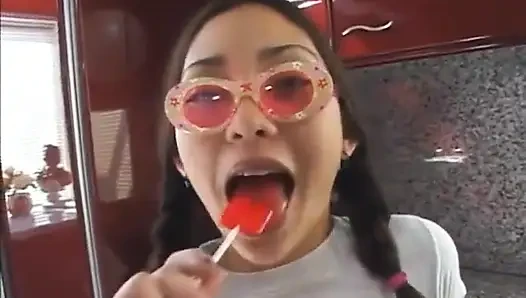 Nasty Teen Gets Her Tinny Pussy Eaten and Boned by a Massive Man After She Plays with a Lollipop