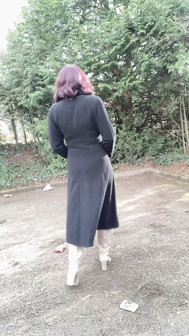 Long black coat, masturbation teaser