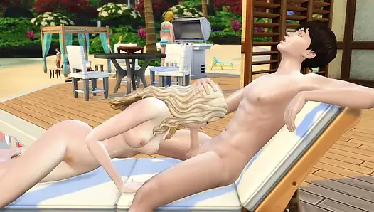 Couple in love have sex in public on the beach