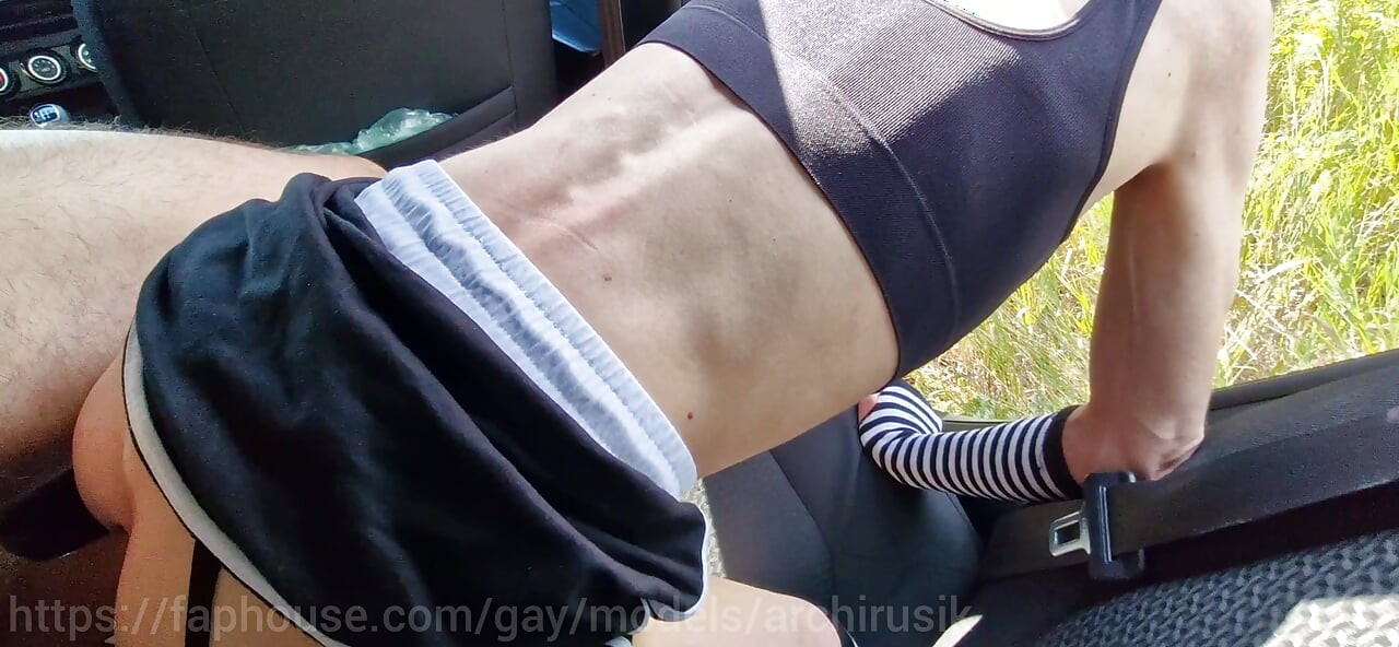 Picked up on the Highway and Fucked in the Car by Sissy Femboy in Stockings Without a Condom! Filled It All with Cum!