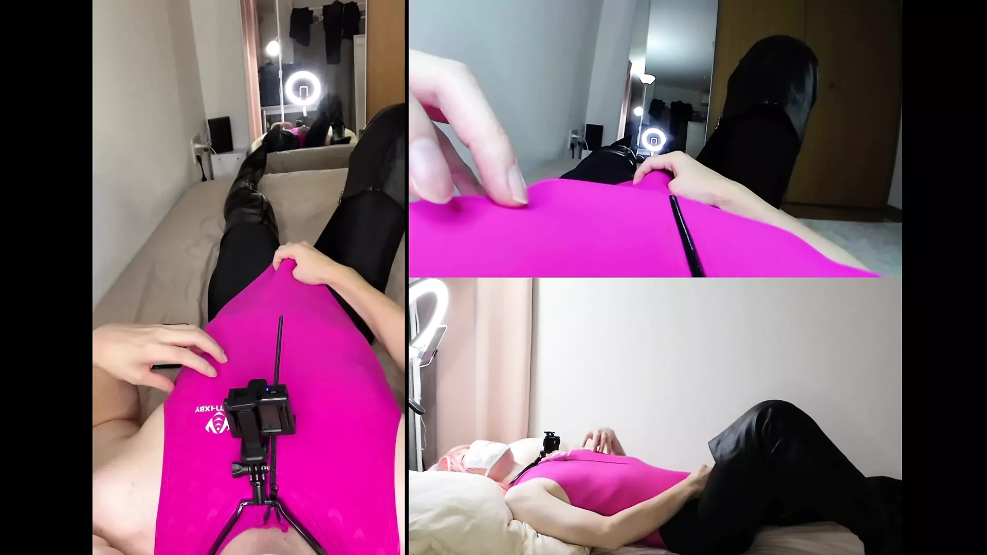 Solo Cum with Pink Swimsuit with 3 cameras