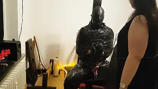 Foil Bondage Slave Part 2 - Cling Film Mummified and Edged to Madness