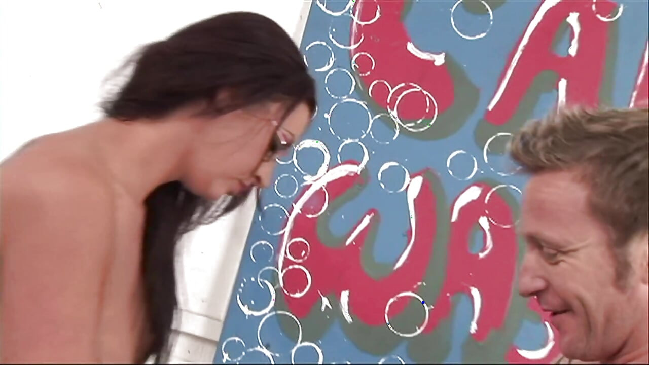 Sex in the car wash with a brunette bitch in sexy pink fishnets