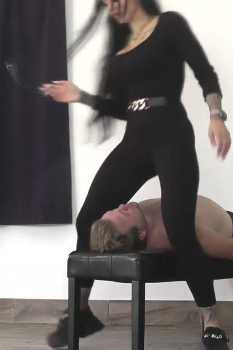 Mistress Cleo Sits on His Slave's Face to Smoke!