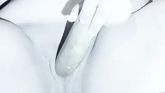 Enjoying the sensuality of my friend and her cucumber in black and white