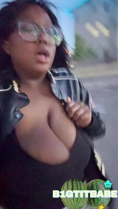 Huge tits outside almost caught+ walking around