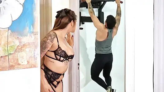 Stunning MILF in lingerie asks her stepson to fuck her while her husband is away!