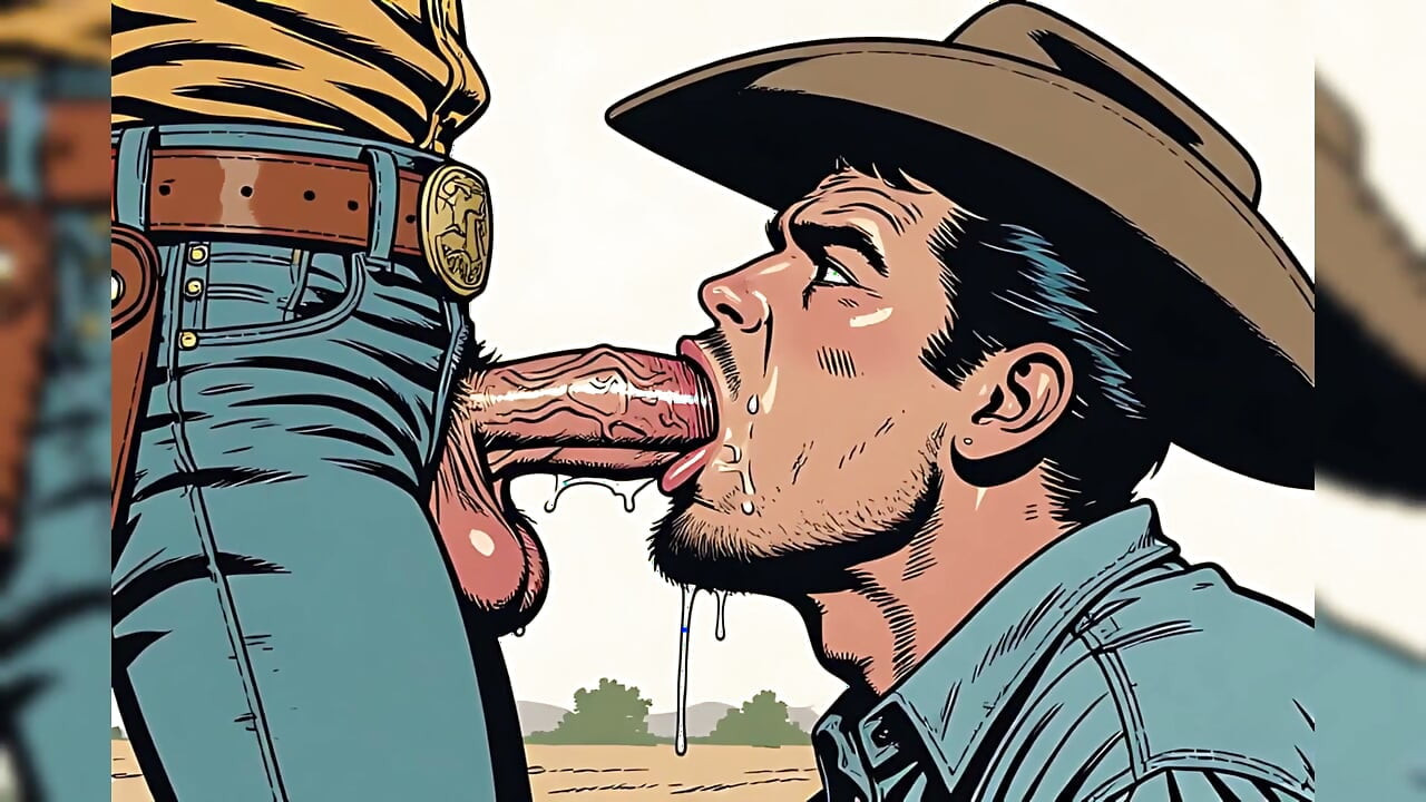 Gay Retro Cowboy Blowjob Art