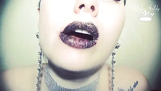 Brown glittery lips and sexy chocolate eating