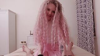 Playful cute kitty girl rides a massive cock to get a lovely creampie