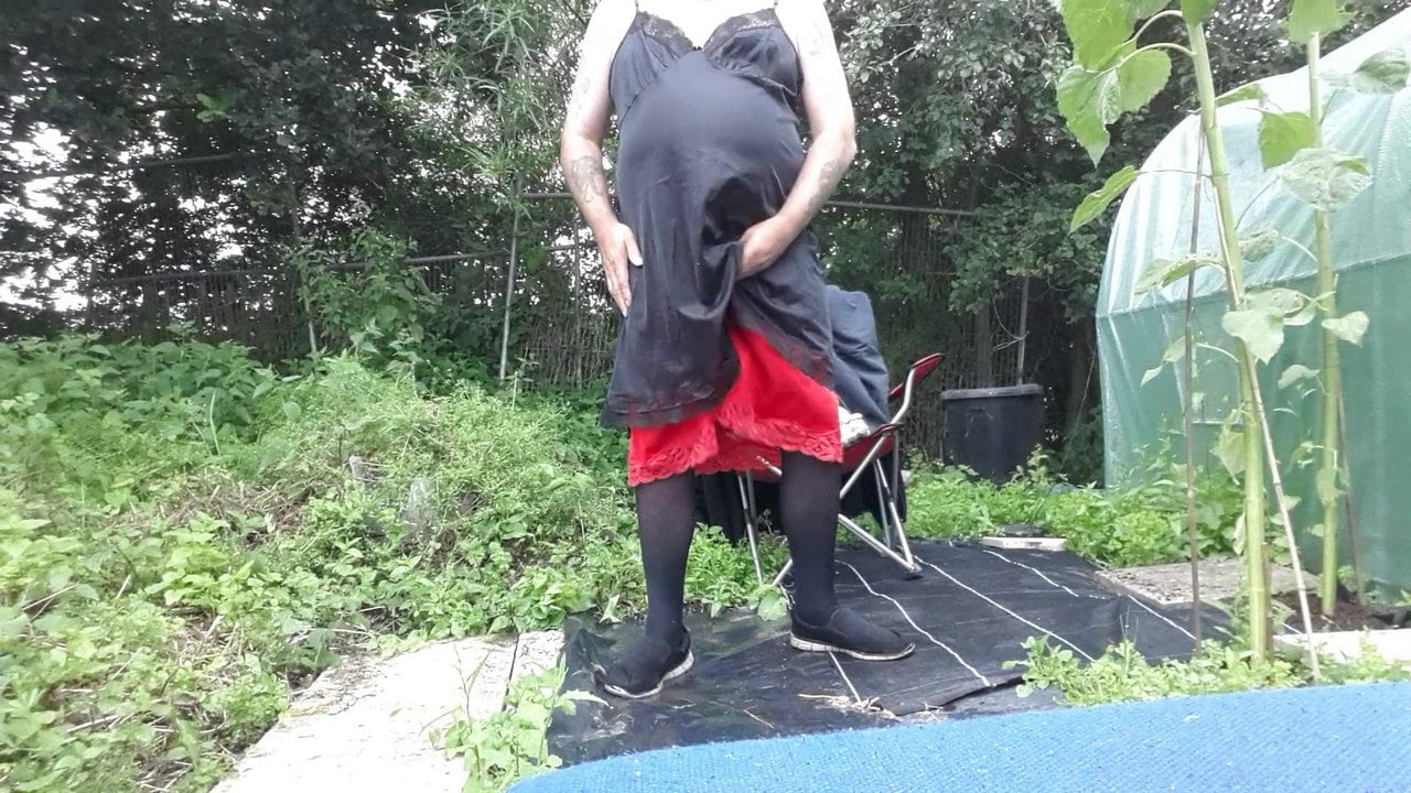 black full and red half slip
