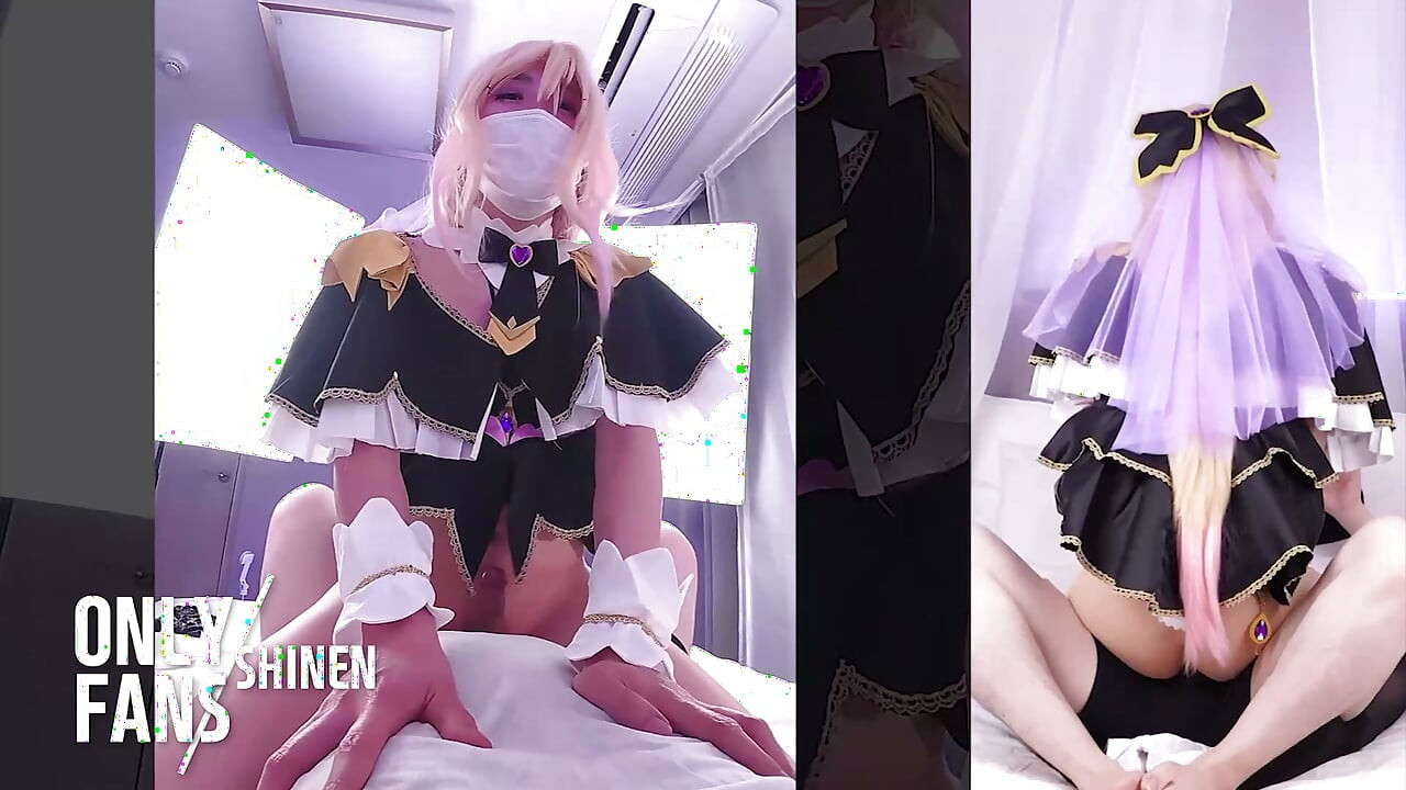💜 Lindo Femboy Asiático Arcana Shadow Cosplayer de Precure con tremenda mamada y cabalgada salvaje