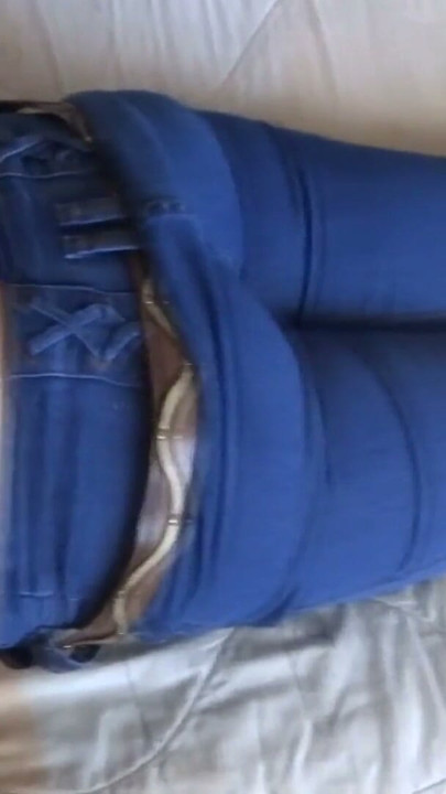Mature shows off her big ass in jean, fingering, masturbatio | Clip 1