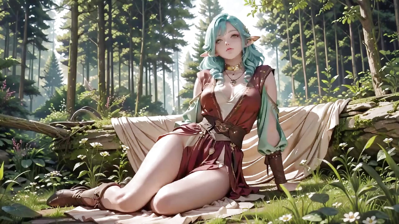 Fantasme de forêt ! Mage aux cheveux verts et elfe bleu dans une promenade privée
