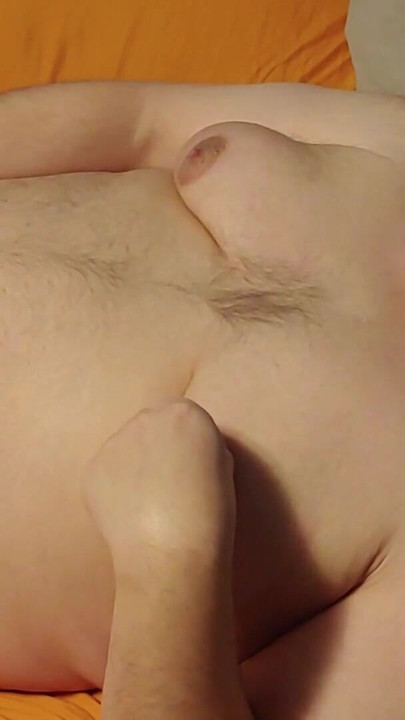 Emotional moment from "Chubby guy pinches nipples and cums"