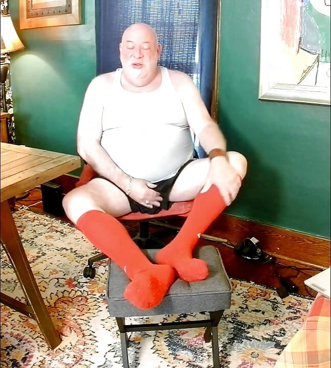 Beardaddychub Jerks in Long Red Socks and Red Jock!