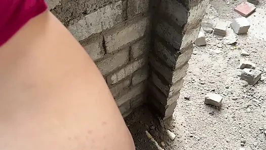 Outdoor sex in under construction building with cute girl, tight pussy sex