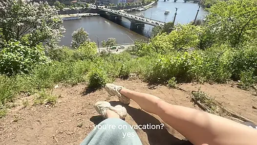 Public fun with a stranger in Prague