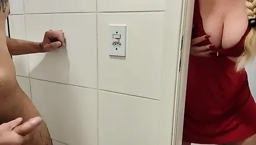 Stepmother Sees Stepson in the Shower Masturbating, Does the Same, and Then Enters the Bathroom to Have Sex