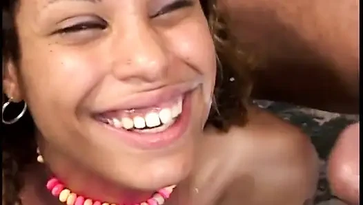 Black bitch with juicy lips hardcore fucking a black cock on the couch