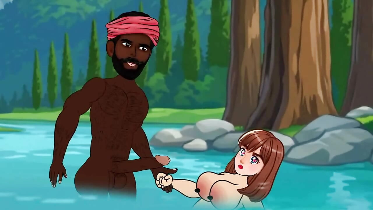 22-year-old Sabina fucked a big cock in the village man in the pond and dropped the water of the penis. Black thick cock.