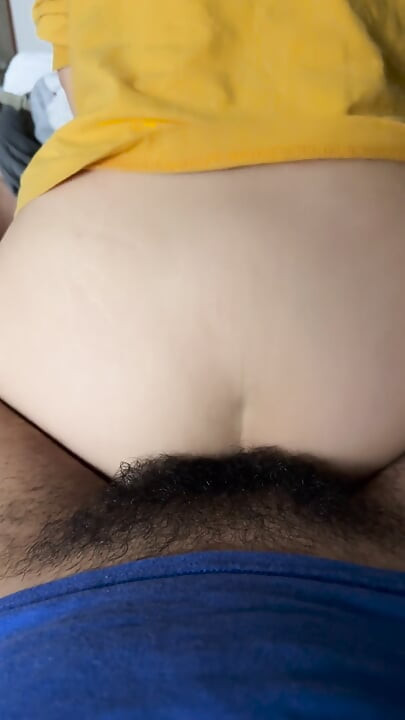 Riding a big and hard cock in reverse cowgirl, he loves to see my heart shaped ass.