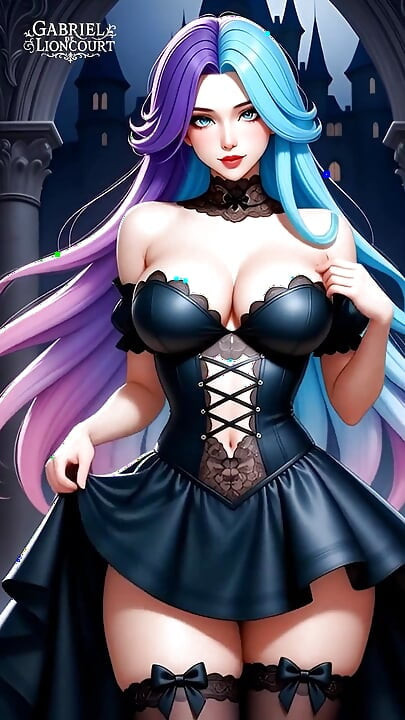 Hentai Gothic Girls with Dyed Hair Showing off Their Big Tits Full Movie