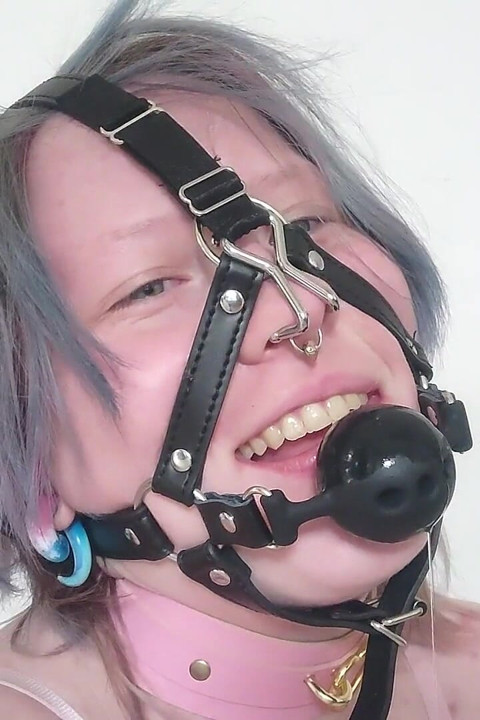 Ball Gagged Fuck Doll Fucks Pussy and Squirts