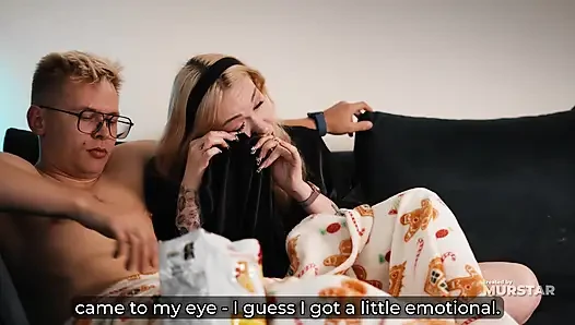 Blonde Step Mom's Bare Pussy Teases StepSon While Watching Movie Together - Forbidden Cuddle Turns into Hot Fuck