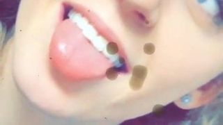 Cumtribute on blonde tongue
