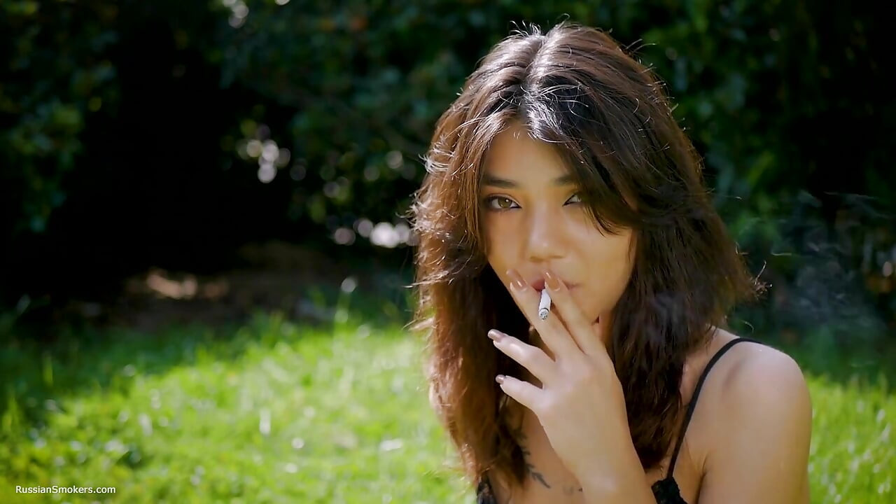 Arina Is Smoking 120mm Cigarettes Outdoors