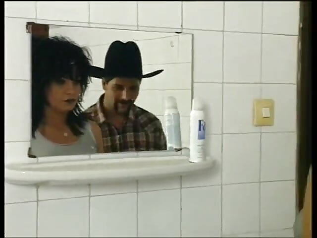 Brunette's tight asshole god plowed in the bathroom