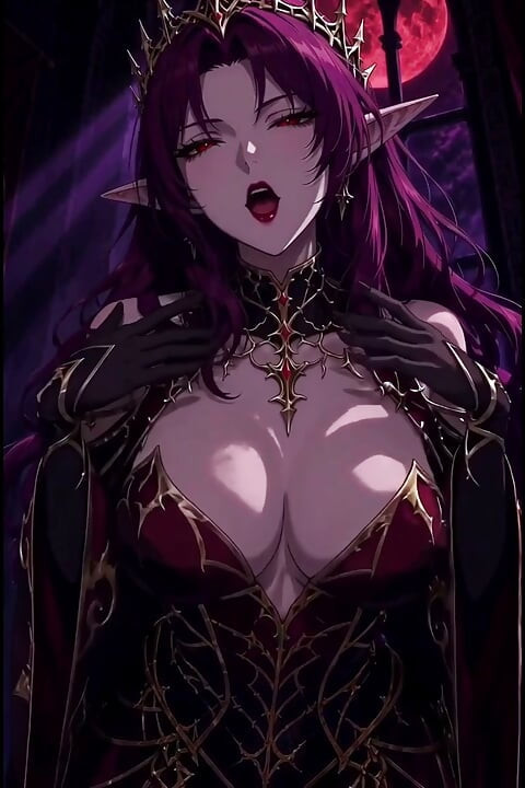 3d anime vampire queen masturbating in the light of the blood moon