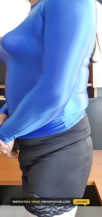 Modeling My Blue Spandex Blouse and Pointy Tits