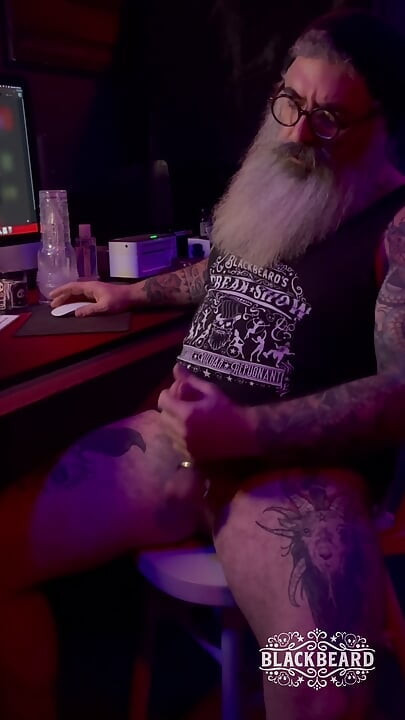 This Is Self Possession, Blackbeard strokes his thick cock, steel ball stretcher, Fleshlight, ropes of cum, shaking orgasm