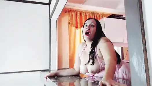 Stepmom and Stepson Real Sex in the Kitchen - Moans and Cum Inside