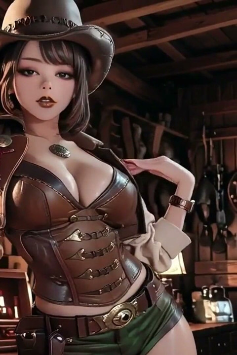 Wild Western Rider! Leather Allure Under the Desert Heat.