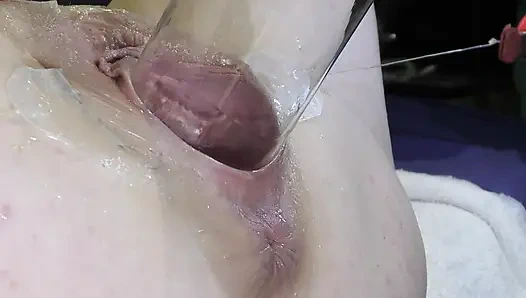 Very Close Spread Pussy Fucking with Dildo and Glass