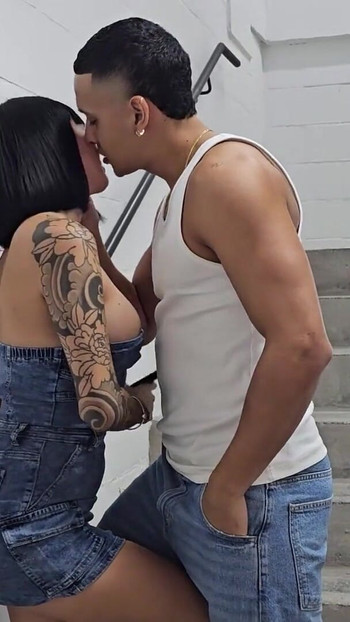 Unforgettable moment from "Hard sex with creampie on the public stairs of a building - Luna Vitaler and Max Betancur"