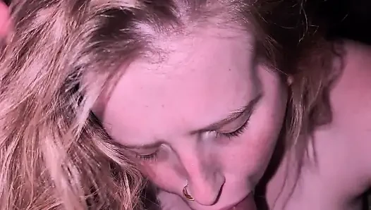 Blonde enjoys working a thick cock in bed