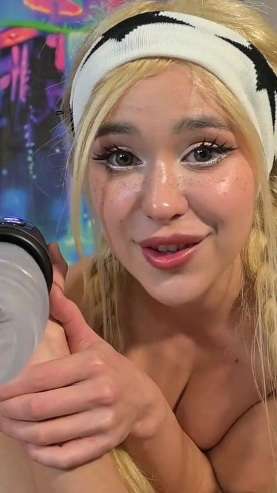 POV: Swallowed his cum while he stared on my petite exposed body! I milked his dick with powerful Handjob toy from Bad Peach | Clip 1