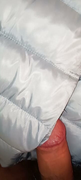Fucking the lining of her blue puffercoat