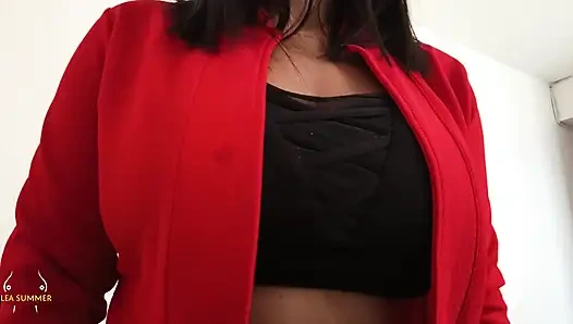 Lea Summer plays with her huge, hot tits