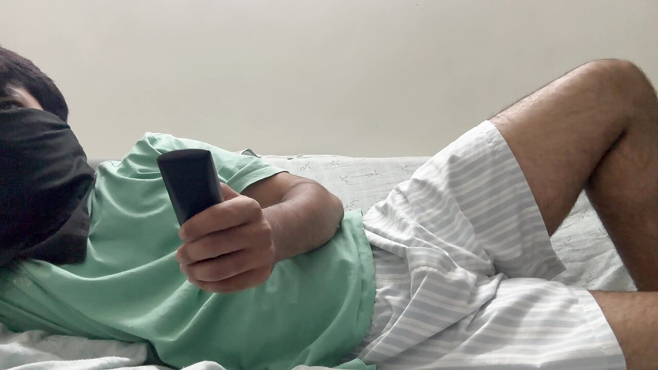 Masked Desi Twink Jerks Off in Bed and Cums