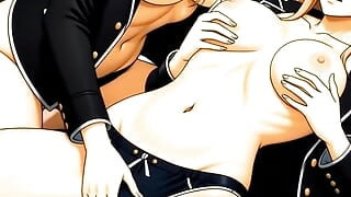 Καυτό λεσβιακό anime kiss: Δύο σέξι κορίτσια σε παθιασμένο παιχνίδι μουνιού και μουνιού