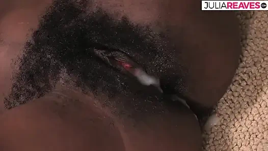 Ebony screams in pleasure as a massive cock fucks her hairy pussy to cumshot