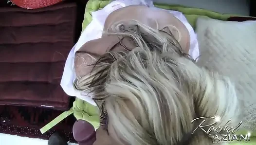 Rachel gives cameraman POV blowjob