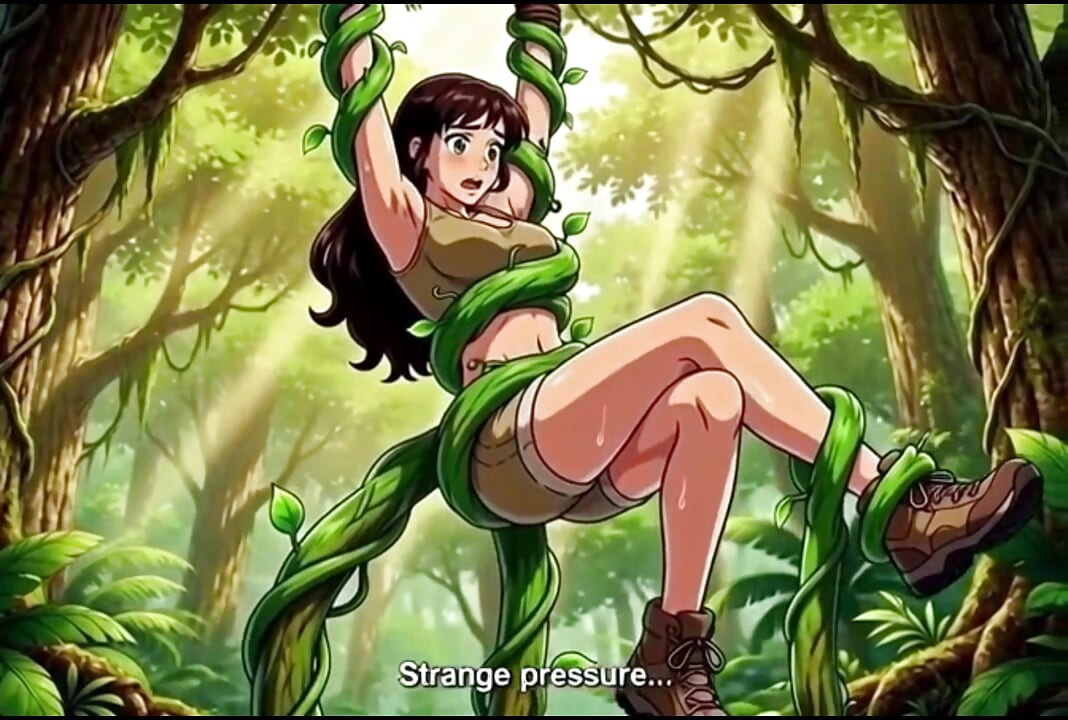 Explorer girl bound in teasing vines that give her  Bound in teasing vines that  intimate pleasure